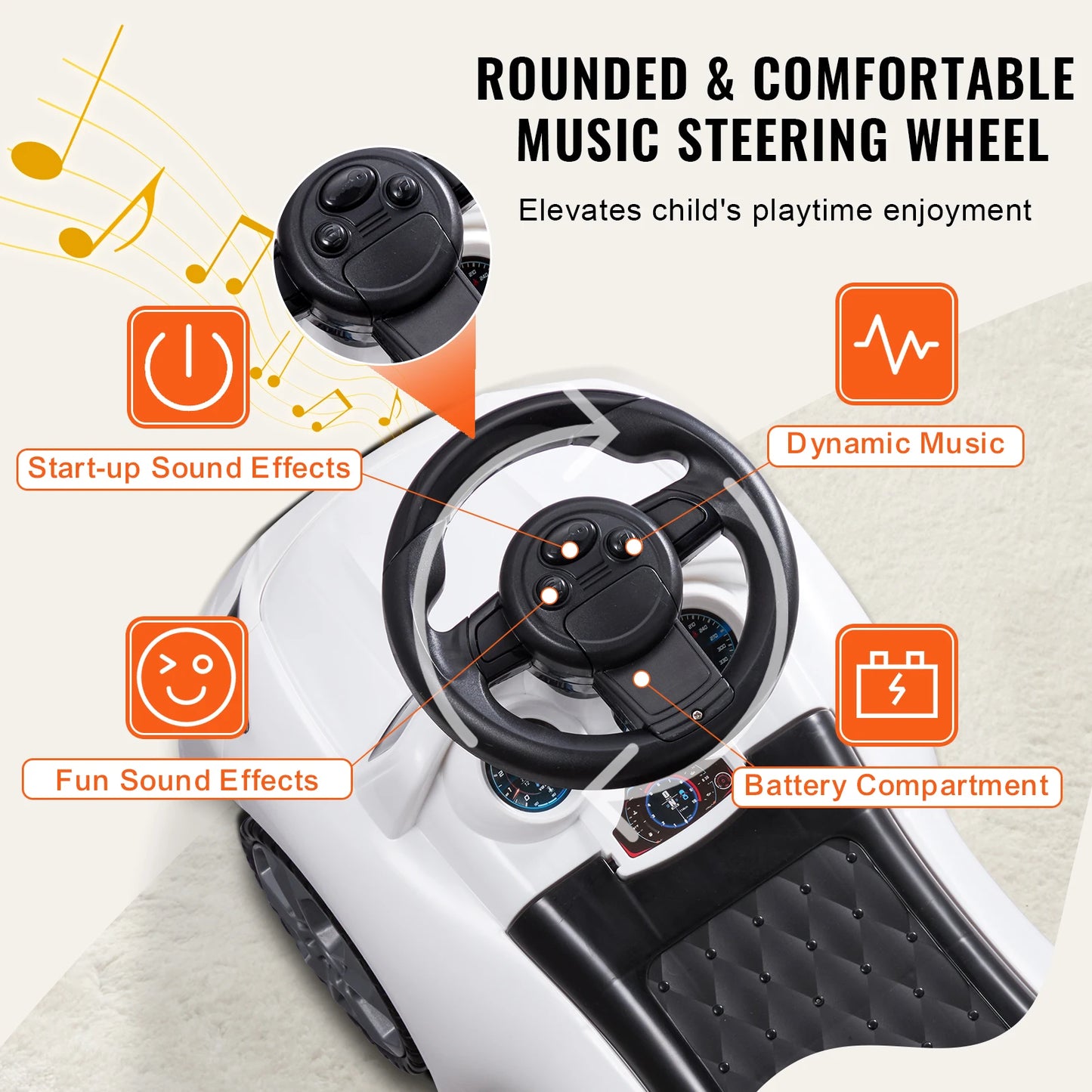 Ride-On Push Car Toy with Music & Steering Wheel